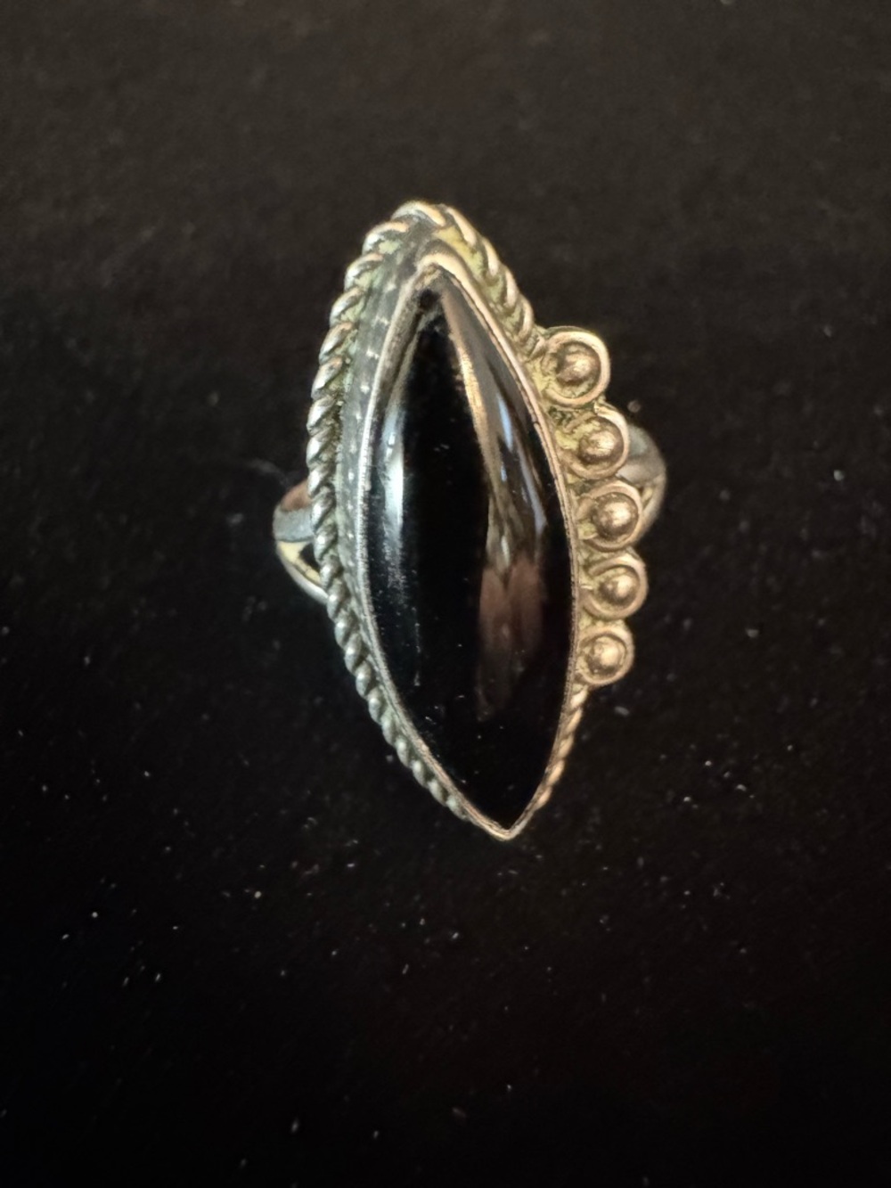 Sterling Silver Marquise Black Onyx‎ Ring native made Navajo